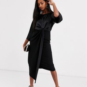 Asos design satin mix twist front midi dress